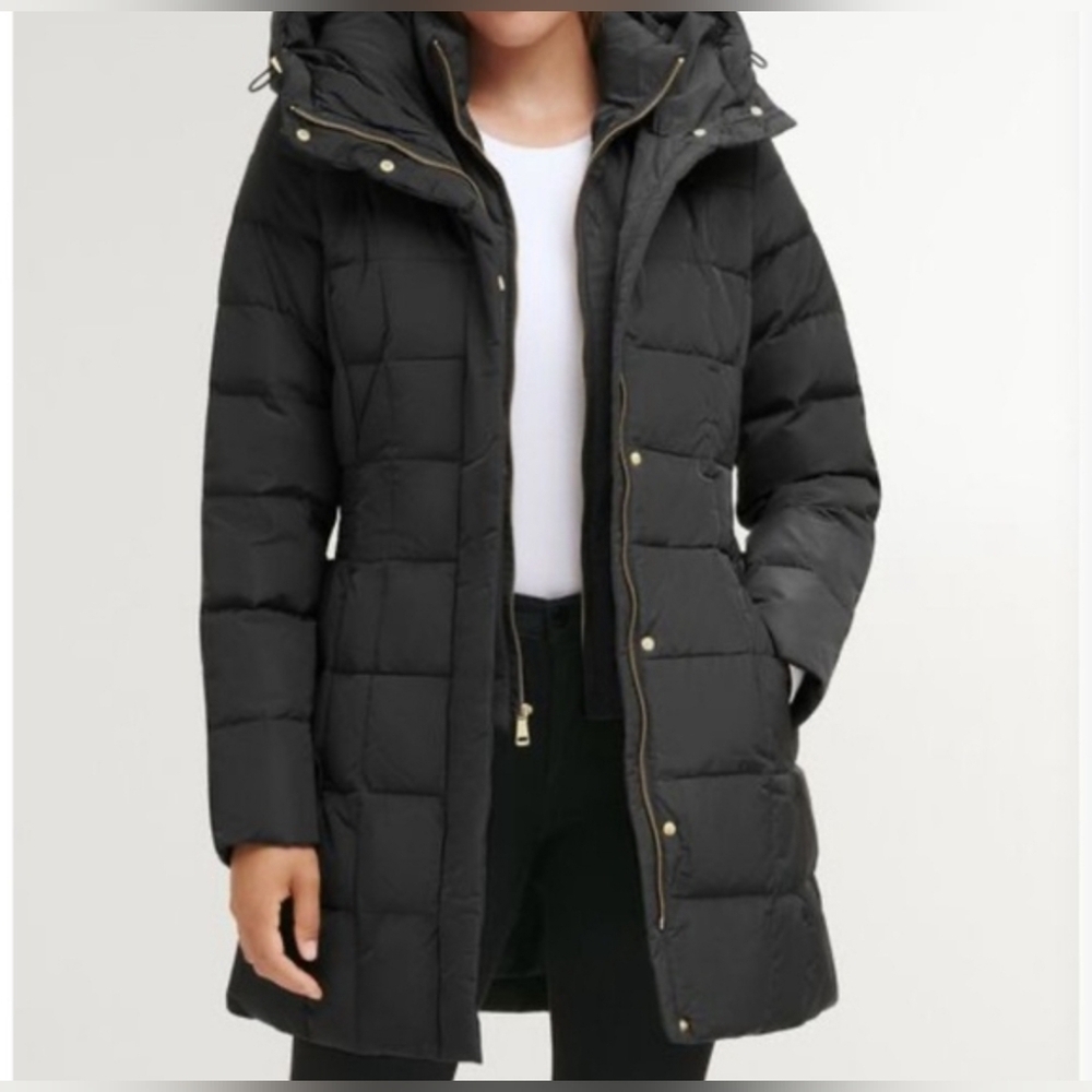Cole Haan SolidCore Women's 32" Signature Hooded Taffeta Down Coat Size Med